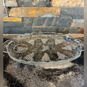 Vintage Anchor Hocking Luncheon Glass Grape Crystal Serving Platter 11.25”